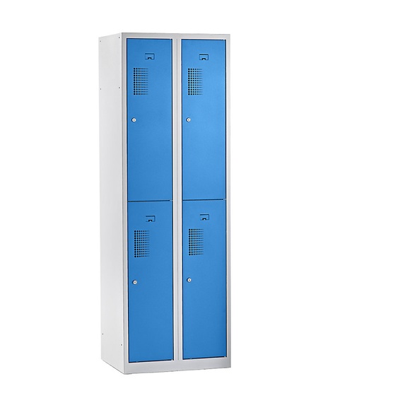 QUIPO Spind, 4 Abteile, Breite 600 mm HxT 1800 x 500 mm Türfarbe Lichtblau, Korpus lichtgrau