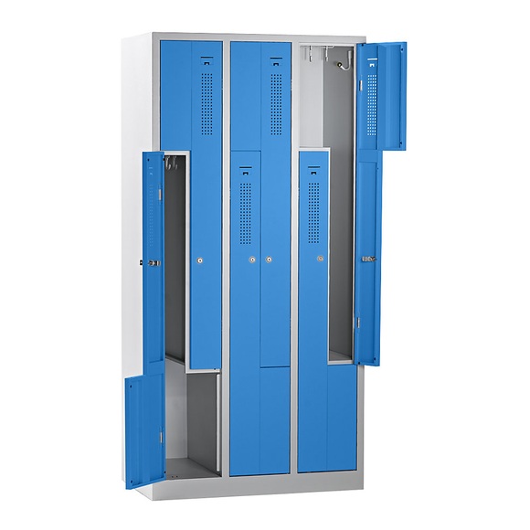 QUIPO Z-Schrank Breite 870 mm, 6 Abteile, 6 Türen Türfarbe Lichtblau, Korpus lichtgrau