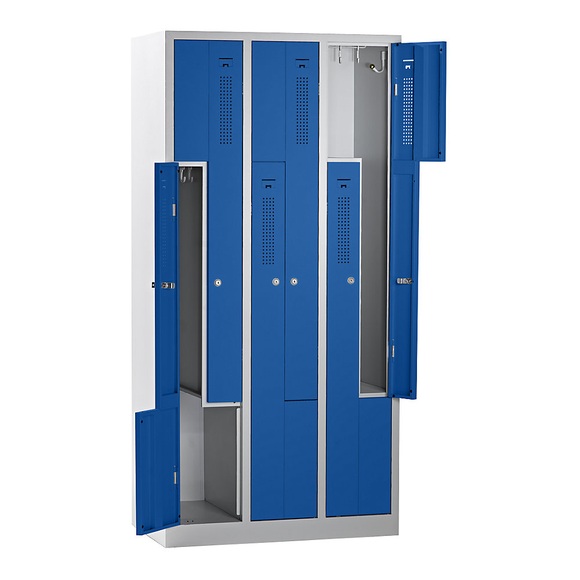 QUIPO Z-Schrank Breite 870 mm, 6 Abteile, 6 Türen Türfarbe Enzianblau, Korpus lichtgrau