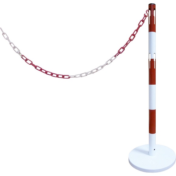 Absperrpfosten-Anbauset mit 1 Pfosten, 2,5 m Kette rot / weiß