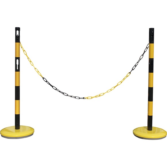 Absperrpfostenset mit 2 Pfosten, 2,5 m Kette gelb / schwarz