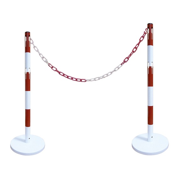 Absperrpfostenset mit 2 Pfosten, 2,5 m Kette rot / weiß