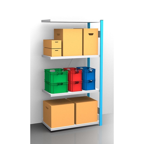EUROKRAFT Fachboden-Steckregal, blau / verzinkt Regalhöhe 2000 mm, Fachbodenbreite 965 mm Anbauregal, Fachbodentiefe 550 mm