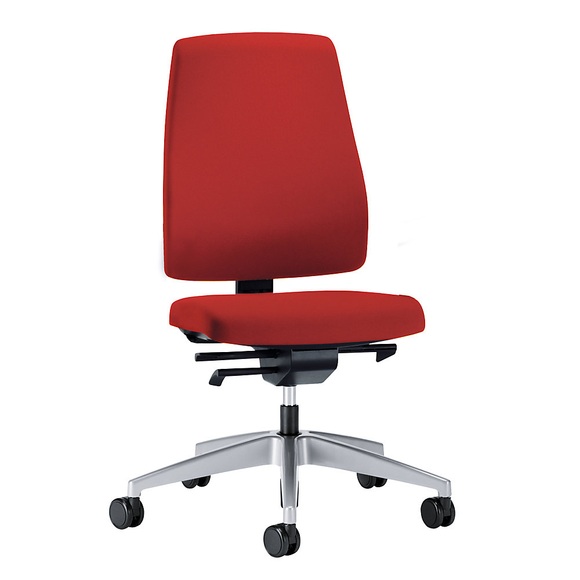interstuhl Bürodrehstuhl GOAL, Rückenlehnenhöhe 530 mm Gestell brillantsilber, mit harten Rollen feuerrot, Sitztiefe 410 mm