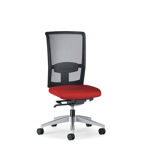 interstuhl Bürodrehstuhl GOAL AIR, Rückenlehnenhöhe 545 mm Gestell brillantsilber, mit harten Rollen feuerrot, Sitztiefe 410 - 460 mm