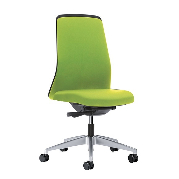 interstuhl Operator-Drehstuhl EVERY, Chillback-Rückenlehne schwarz Gestell brillantsilber, mit harten Rollen gelbgrün, Sitztiefe 410 - 470 mm