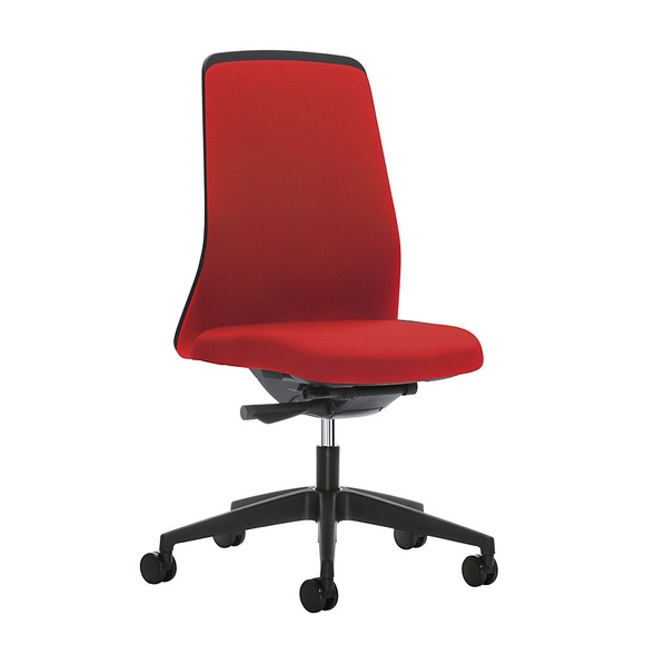 interstuhl Operator-Drehstuhl EVERY, Chillback-Rückenlehne schwarz Gestell schwarz, mit weichen Rollen feuerrot, Sitztiefe 430 mm
