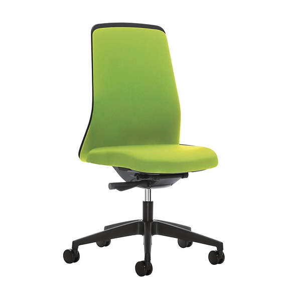 interstuhl Operator-Drehstuhl EVERY, Chillback-Rückenlehne schwarz Gestell schwarz, mit weichen Rollen gelbgrün, Sitztiefe 430 mm