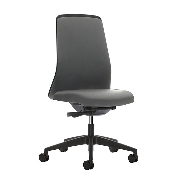 interstuhl Operator-Drehstuhl EVERY, Chillback-Rückenlehne schwarz Gestell schwarz, mit harten Rollen enzianblau, Sitztiefe 430 mm