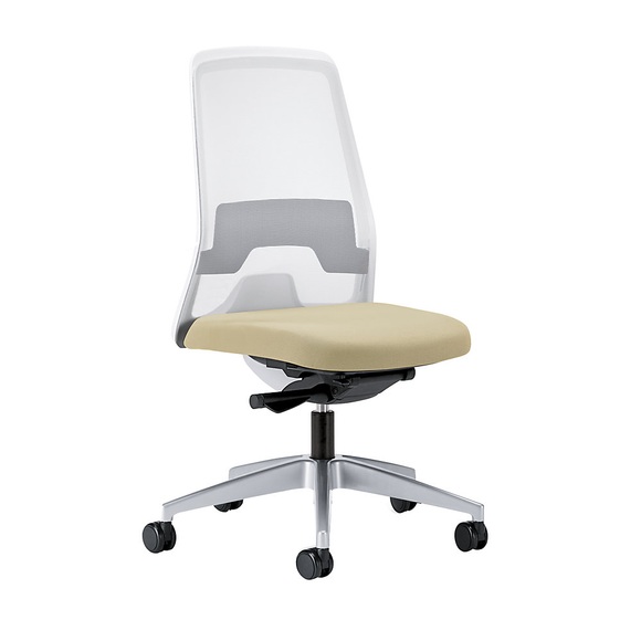 interstuhl Operator-Drehstuhl EVERY, Netz-Rückenlehne weiß Gestell brillantsilber, mit harten Rollen beige, Sitztiefe 430 mm