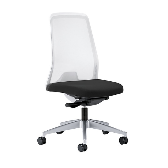 interstuhl Operator-Drehstuhl EVERY, Netz-Rückenlehne weiß Gestell brillantsilber, mit weichen Rollen graphitschwarz, Sitztiefe 430 mm