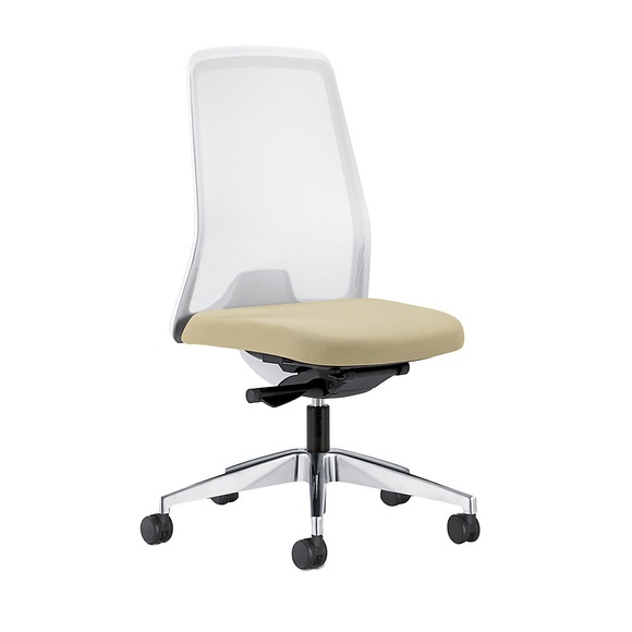 interstuhl Operator-Drehstuhl EVERY, Netz-Rückenlehne weiß Gestell poliert, mit weichen Rollen beige, Sitztiefe 430 mm
