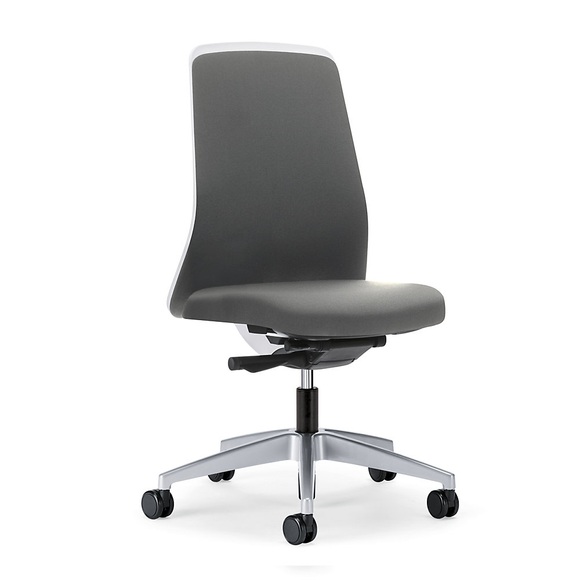interstuhl Operator-Drehstuhl EVERY, Chillback-Rückenlehne weiß Gestell brillantsilber, mit weichen Rollen eisengrau, Sitztiefe 430 mm