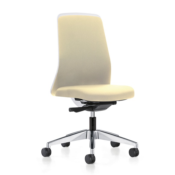 interstuhl Operator-Drehstuhl EVERY, Chillback-Rückenlehne weiß Gestell poliert, mit harten Rollen beige, Sitztiefe 410 - 470 mm