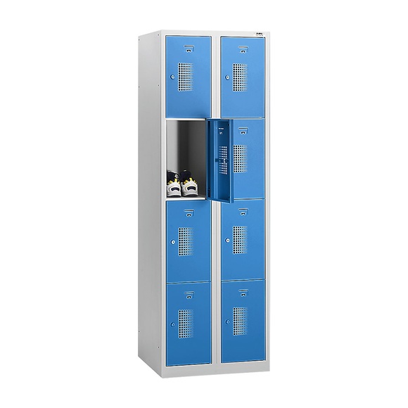 QUIPO Schließfachschrank mit Zylinderschloss Breite 800 mm, 8 Fächer Korpus lichtgrau, Türen lichtblau