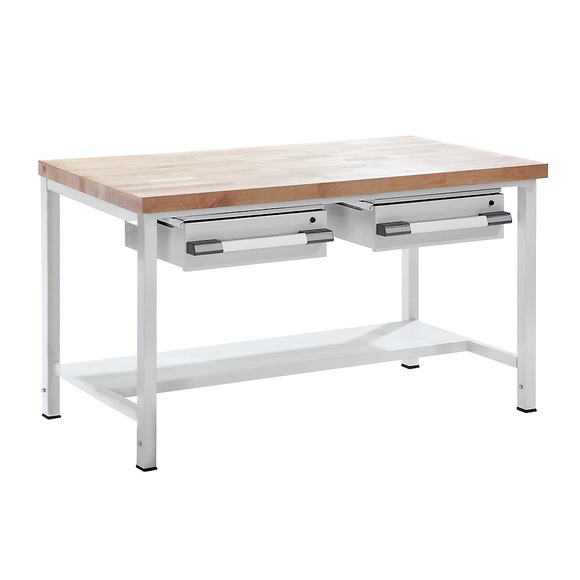 EUROKRAFT Werkbank, höhenverstellbar mit Schubladen Breite 1500 mm, grau
