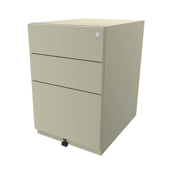 BISLEY Rollcontainer Note™, mit 2 Universalschubladen, 1 Hängeregistratur HxBxT 645 x 420 x 565 mm hellelfenbein