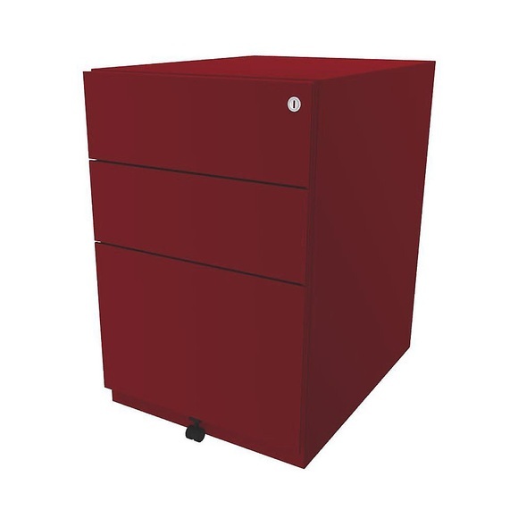 BISLEY Rollcontainer Note™, mit 2 Universalschubladen, 1 Hängeregistratur HxBxT 645 x 420 x 565 mm kardinalrot