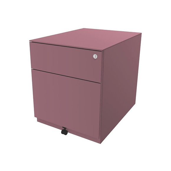 BISLEY Rollcontainer Note™, mit 1 Hängeregistratur, 1 Universalschublade HxBxT 502 x 420 x 565 mm, mit Griffleiste und Top pink