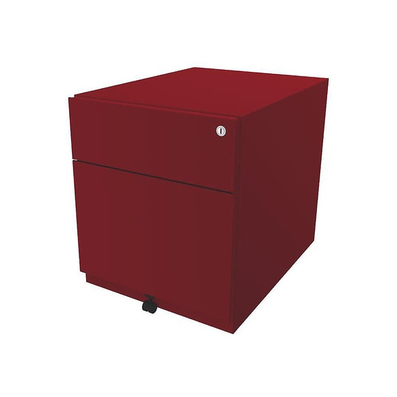 BISLEY Rollcontainer Note™, mit 1 Hängeregistratur, 1 Universalschublade HxBxT 495 x 420 x 565 mm, mit Griffleiste kardinalrot