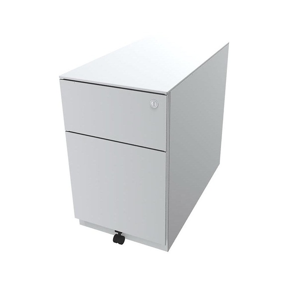 BISLEY Rollcontainer Note™, mit 1 Hängeregistratur, 1 Universalschublade HxBxT 502 x 300 x 565 mm, mit Griffleiste und Top verkehrsweiß