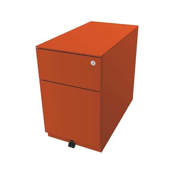 BISLEY Rollcontainer Note™, mit 1 Hängeregistratur, 1 Universalschublade HxBxT 502 x 300 x 565 mm, mit Griffleiste und Top orange