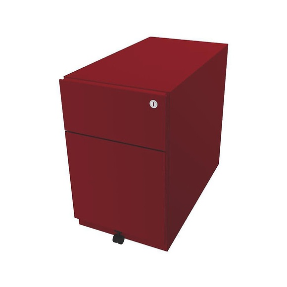 BISLEY Rollcontainer Note™, mit 1 Hängeregistratur, 1 Universalschublade HxBxT 495 x 300 x 565 mm, mit Griffleiste kardinalrot