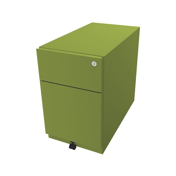 BISLEY Rollcontainer Note™, mit 1 Hängeregistratur, 1 Universalschublade HxBxT 495 x 300 x 565 mm, mit Griffleiste grün