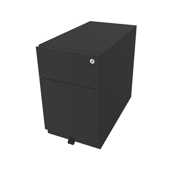 BISLEY Rollcontainer Note™, mit 1 Hängeregistratur, 1 Universalschublade HxBxT 495 x 300 x 565 mm, mit Griffleiste anthrazitgrau