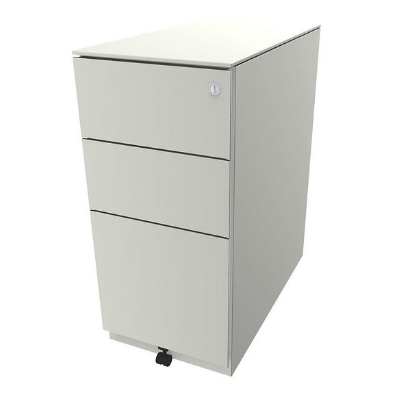 BISLEY Rollcontainer Note™, mit 2 Universalschubladen, 1 Hängeregistratur HxBxT 652 x 300 x 565 mm, mit Top reinweiß