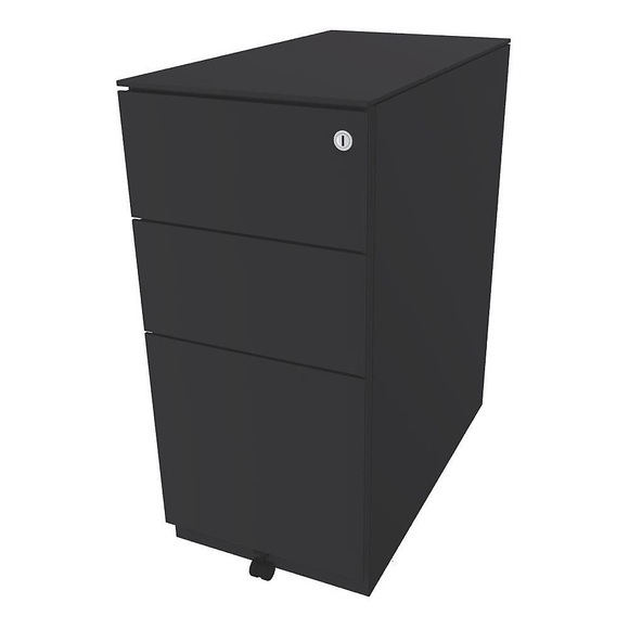 BISLEY Rollcontainer Note™, mit 2 Universalschubladen, 1 Hängeregistratur HxBxT 652 x 300 x 565 mm, mit Top anthrazitgrau
