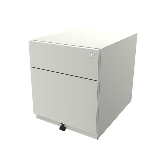 BISLEY Rollcontainer Note™, mit 1 Hängeregistratur, 1 Universalschublade HxBxT 495 x 420 x 565 mm, mit Griffleiste reinweiß