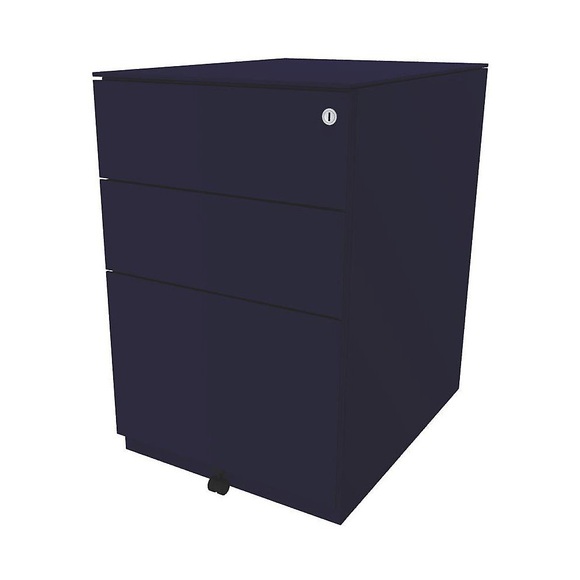 BISLEY Rollcontainer Note™, mit 2 Universalschubladen, 1 Hängeregistratur HxBxT 652 x 420 x 565 mm, mit Top oxfordblau