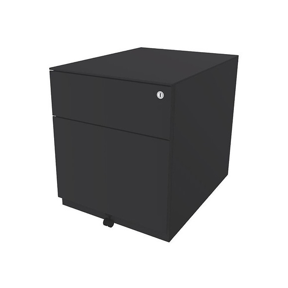BISLEY Rollcontainer Note™, mit 1 Hängeregistratur, 1 Universalschublade HxBxT 502 x 420 x 565 mm, mit Griffleiste und Top anthrazitgrau