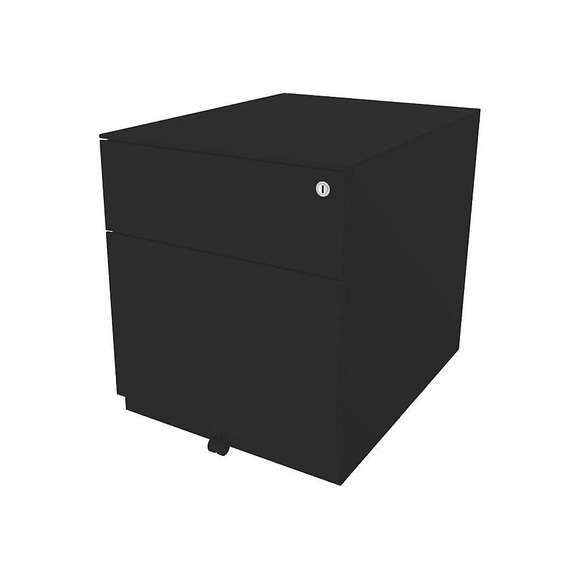 BISLEY Rollcontainer Note™, mit 1 Hängeregistratur, 1 Universalschublade HxBxT 502 x 420 x 565 mm, mit Griffleiste und Top schwarz