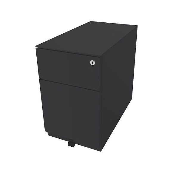 BISLEY Rollcontainer Note™, mit 1 Hängeregistratur, 1 Universalschublade HxBxT 502 x 300 x 565 mm, mit Griffleiste und Top anthrazitgrau