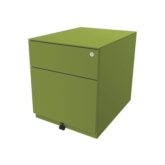 BISLEY Rollcontainer Note™, mit 1 Hängeregistratur, 1 Universalschublade HxBxT 502 x 420 x 565 mm, mit Griffleiste und Top grün