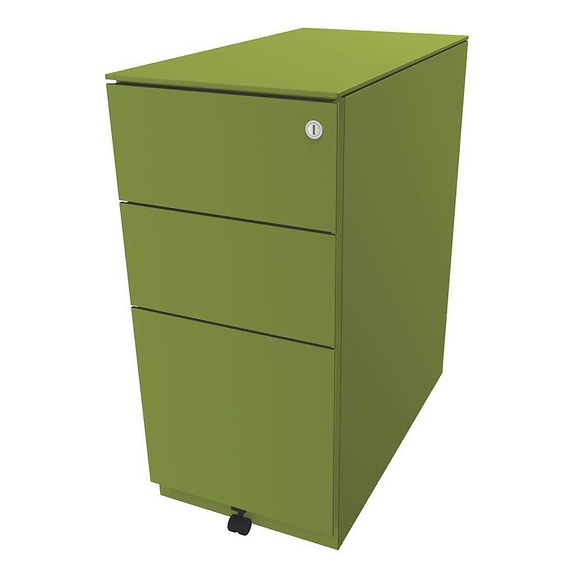 BISLEY Rollcontainer Note™, mit 2 Universalschubladen, 1 Hängeregistratur HxBxT 652 x 300 x 565 mm, mit Top grün