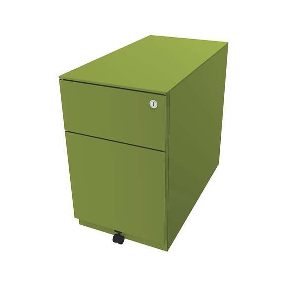 BISLEY Rollcontainer Note™, mit 1 Hängeregistratur, 1 Universalschublade HxBxT 502 x 300 x 565 mm, mit Griffleiste und Top grün