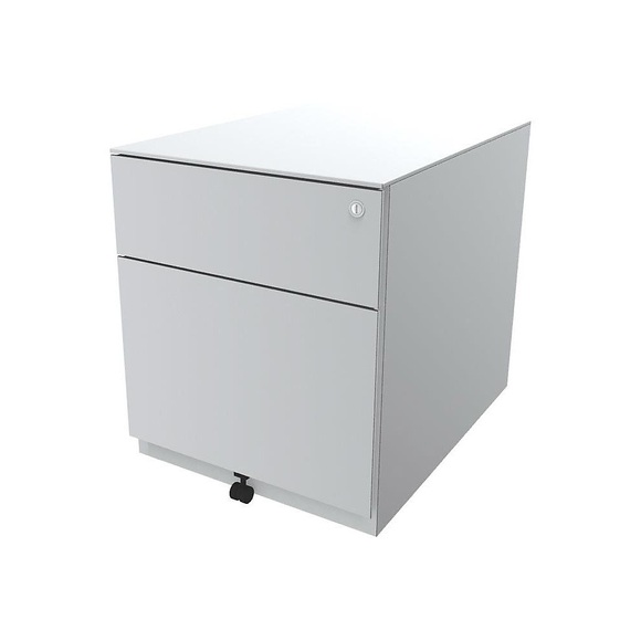 BISLEY Rollcontainer Note™, mit 1 Hängeregistratur, 1 Universalschublade HxBxT 502 x 420 x 565 mm, mit Griffleiste und Top verkehrsweiß