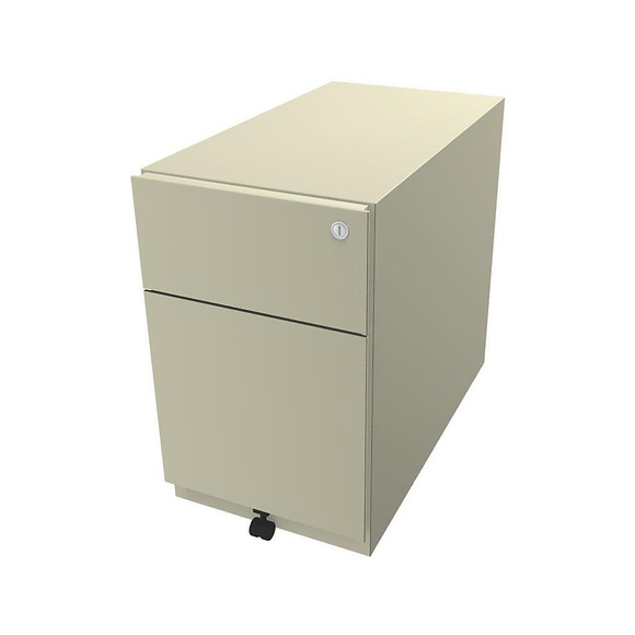 BISLEY Rollcontainer Note™, mit 1 Hängeregistratur, 1 Universalschublade HxBxT 495 x 300 x 565 mm, mit Griffleiste hellelfenbein
