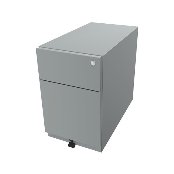 BISLEY Rollcontainer Note™, mit 1 Hängeregistratur, 1 Universalschublade HxBxT 495 x 300 x 565 mm, mit Griffleiste silber