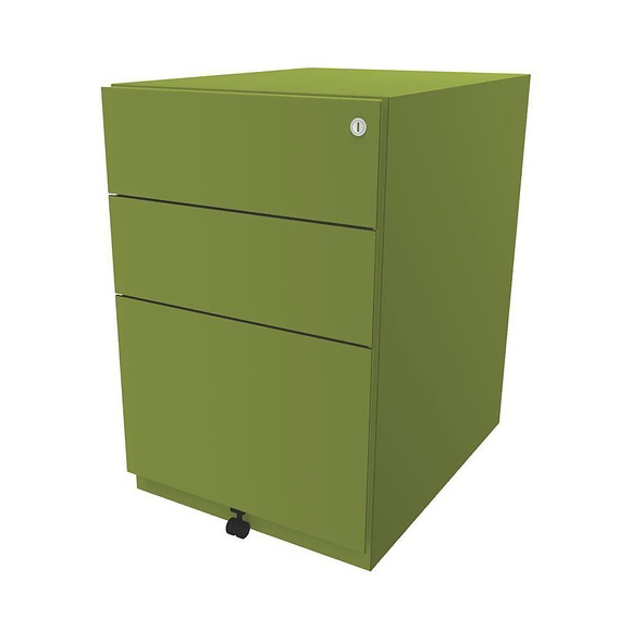 BISLEY Rollcontainer Note™, mit 2 Universalschubladen, 1 Hängeregistratur HxBxT 645 x 420 x 565 mm grün