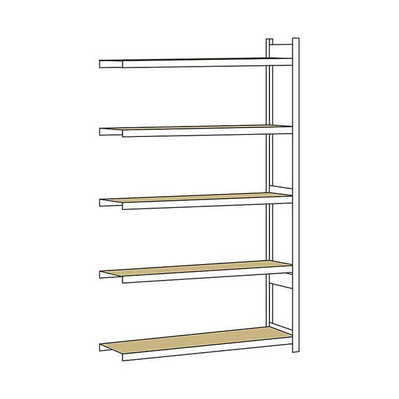Weitspannregal, mit Spanplatte, Höhe 3000 mm Spannweite 1500 mm Anbauregal, Tiefe 500 mm