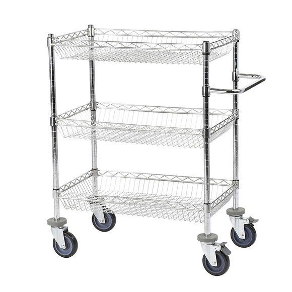 Drahtgitter-Tischwagen, verchromt mit 3 Körben LxBxH 760 x 460 x 1025 mm