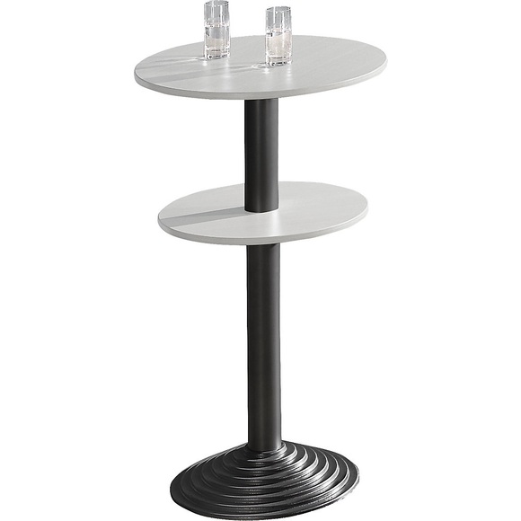 Bistrotisch mit Gusseisenfuß 2 Tischplatten, Abstand 30 cm lichtgrau, Säule schwarz