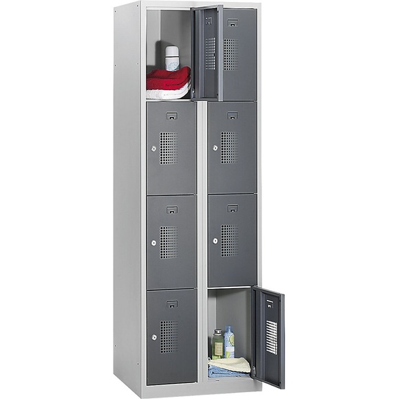 QUIPO Schließfachschrank mit Zylinderschloss Breite 600 mm, 8 Fächer Korpus lichtgrau, Türen basaltgrau