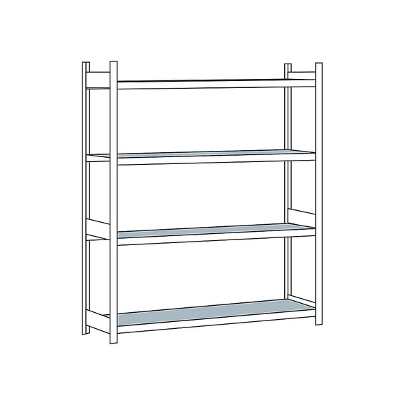Weitspannregal, mit Stahlboden, Höhe 2500 mm Spannweite 2500 mm Grundregal, Tiefe 600 mm