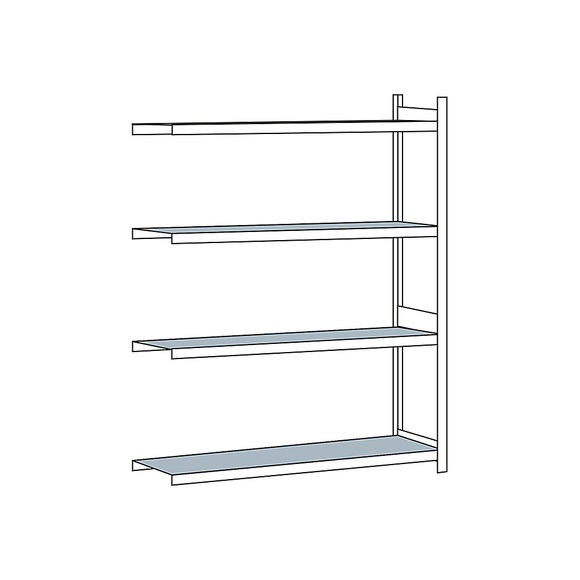 Weitspannregal, mit Stahlboden, Höhe 2500 mm Spannweite 2000 mm Anbauregal, Tiefe 600 mm