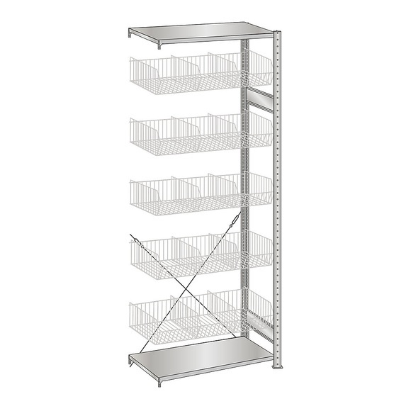 Drahtgitterkorb-Steckregal, verzinkt BxT 1000 x 500 mm, mit 5 Körben Anbauregal, Höhe 2300 mm